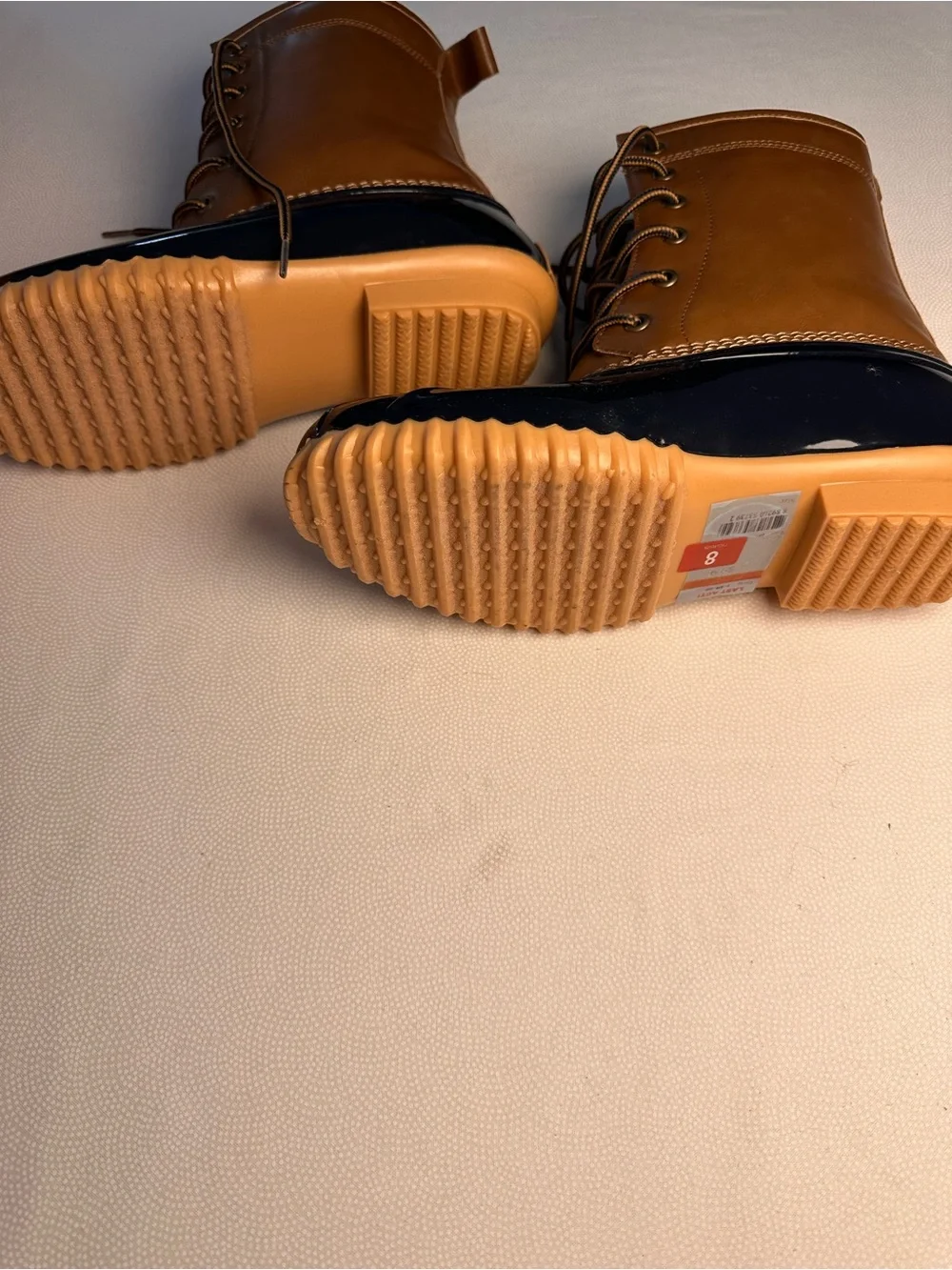 NWOT Sporto Ariel Women’s Size 8M Tan Navy Lace Up Duck Boots Plaid Lined